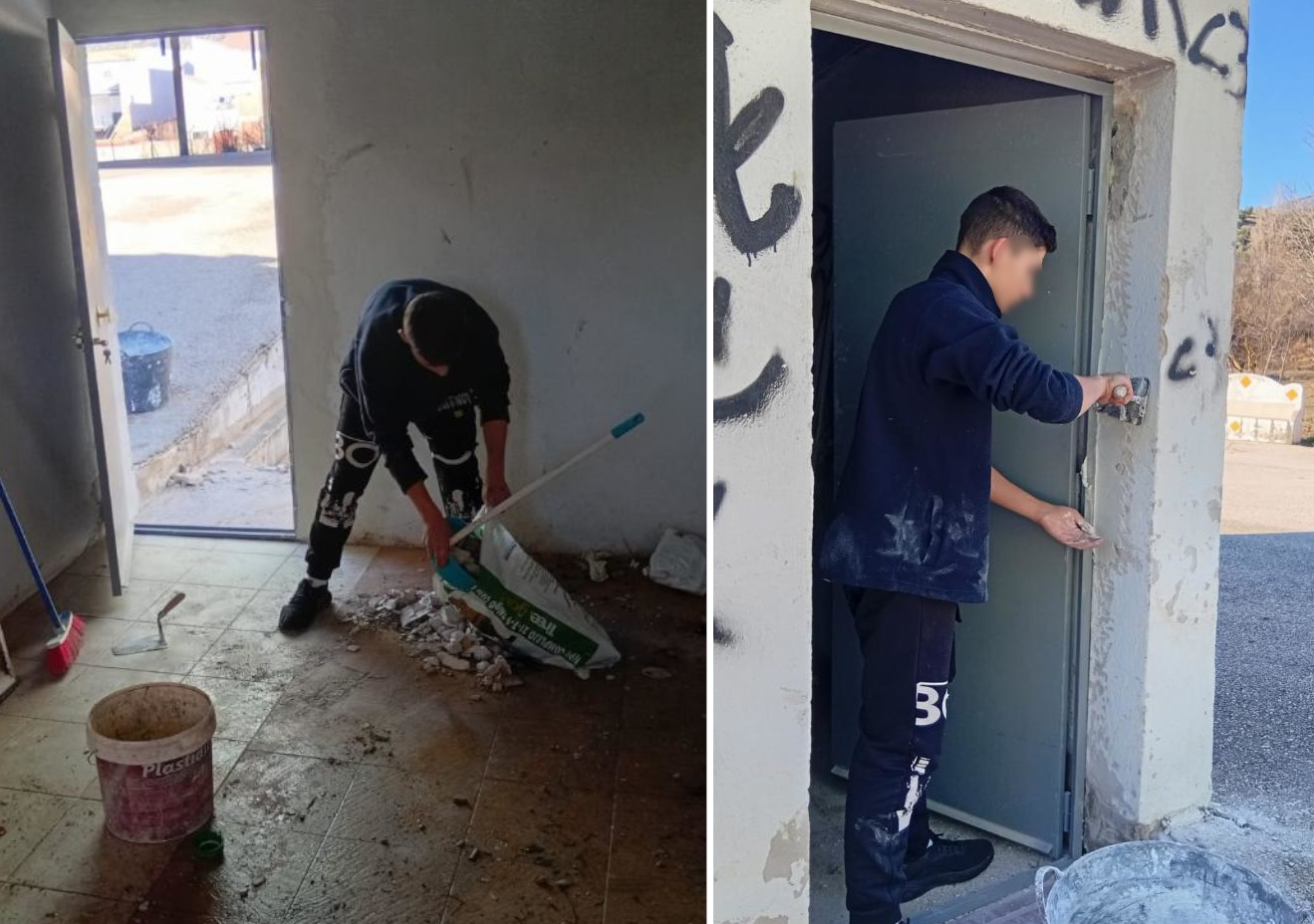 Reparación del edificio dañado en Los Villares