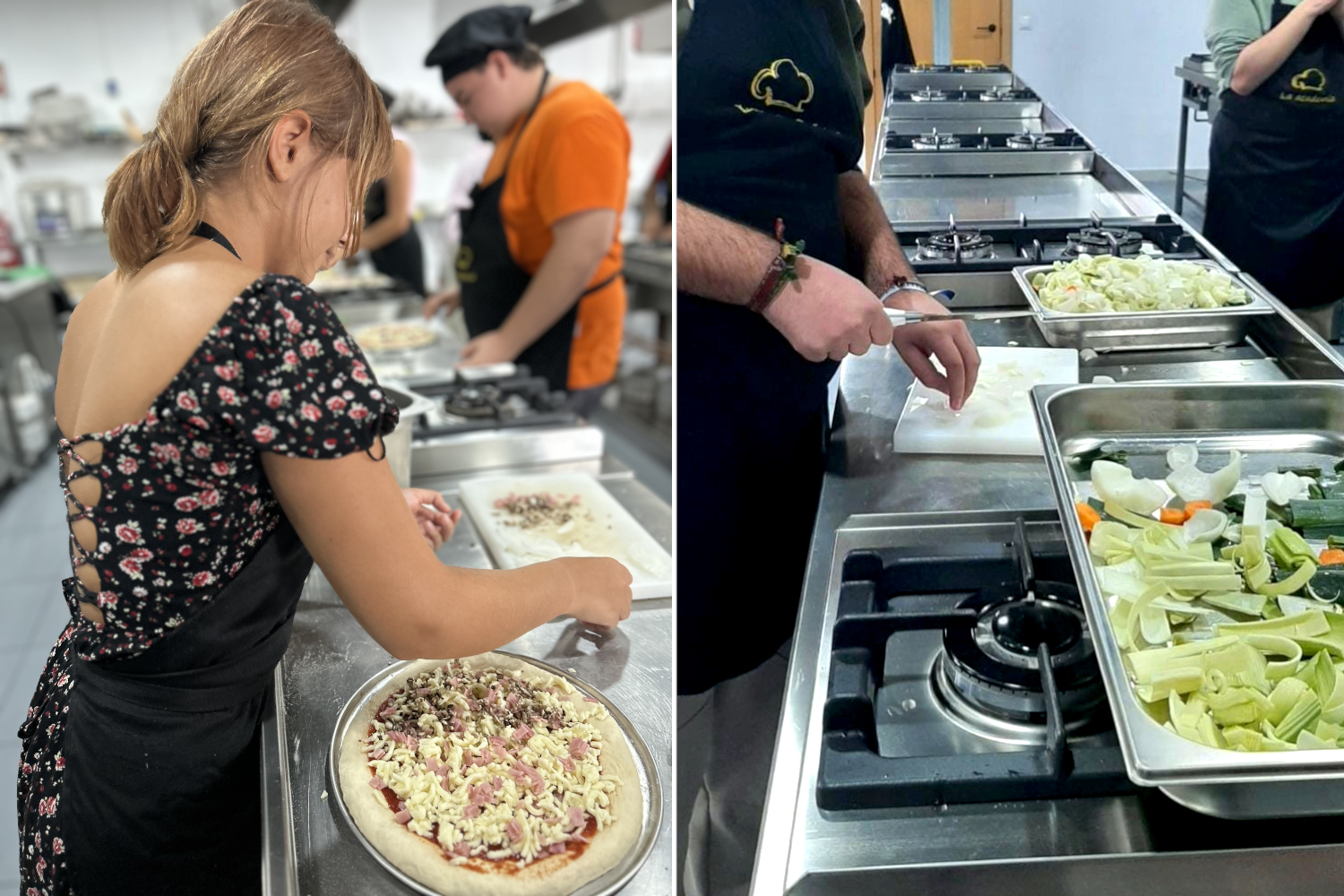 Jóvenes del curso preparando algunos platos