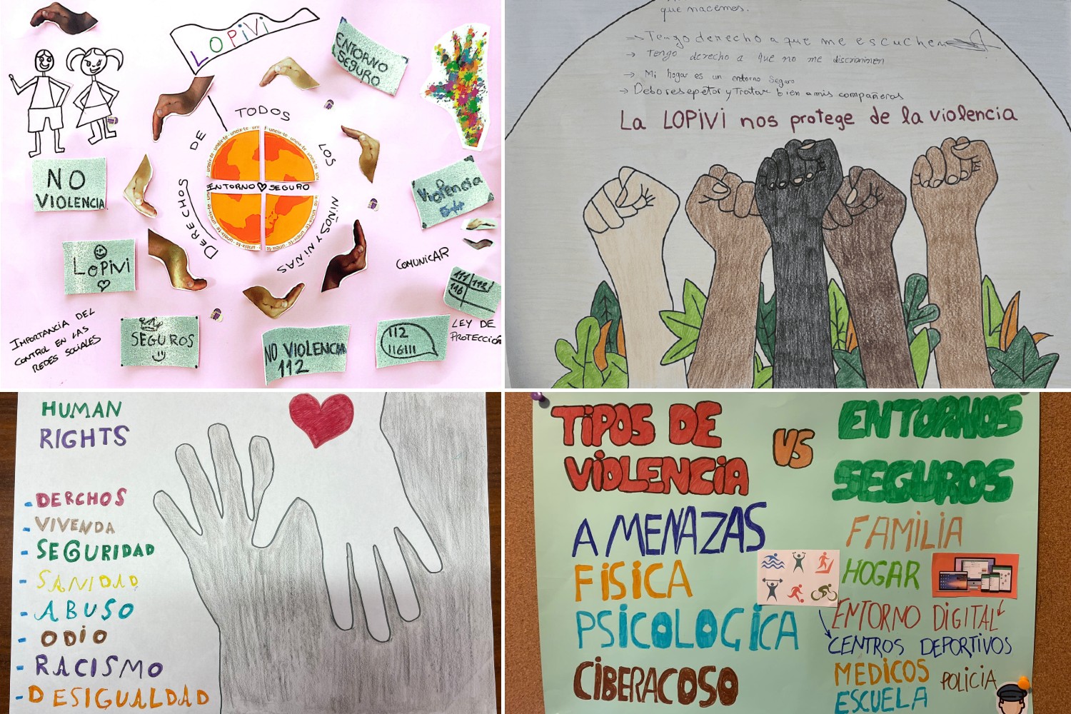 Cuatro de los murales elaborados en las actividades prácticas