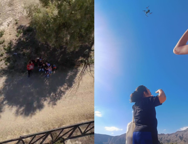 El vuelo de demostración del dron, desde ambos puntos de vista