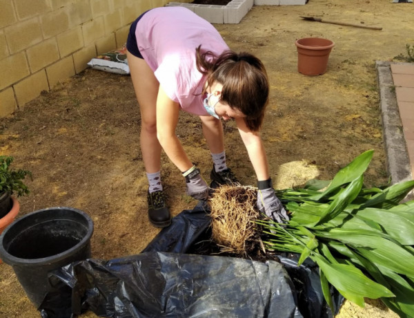 Las jóvenes de los recursos ‘Kyra’ de las provincias de Huelva y Sevilla llevan a cabo tareas de jardinería para colaborar en el cuidado del entorno. Fundación Diagrama. Andalucía 2020.