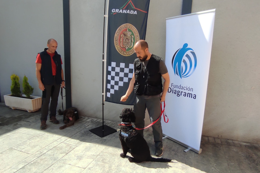 Dos de los agentes, con sus respectivos perros policía