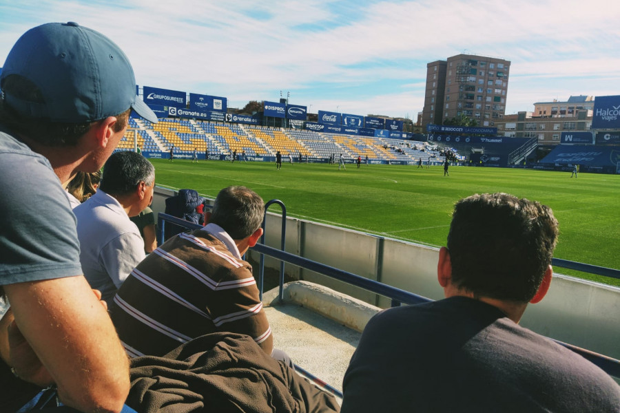 El grupo de asistentes, en la grada del estadio La Condomina