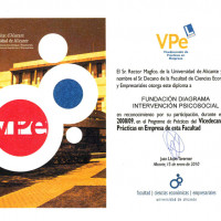 Diploma de la Universidad de Alicante, en reconocimiento por la participación de la Fundación en el programa de prácticas de la Facultad de Ciencias Económicas y Empresariales (2008-2009)